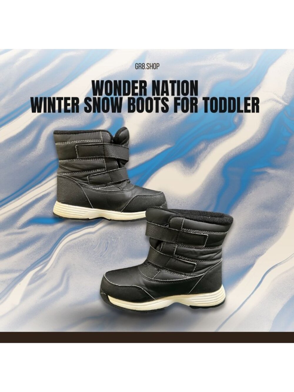 WONDER NATION Toddler Winter Snow Boots With Velcro Straps & Faux Fur Lining Siz
